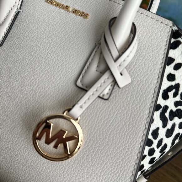 NWT!New! Avril Small Leather and Cheetah Print Calf Hair Satchel -White Cheetah - Picture 4 of 11